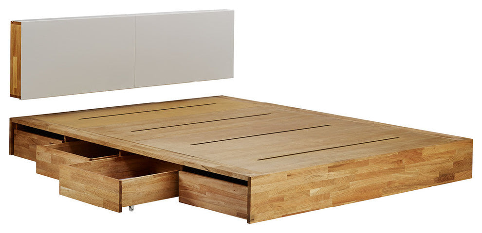 Mash Lax Platform Solid Wood Storage Bed, King Platform with Headboard