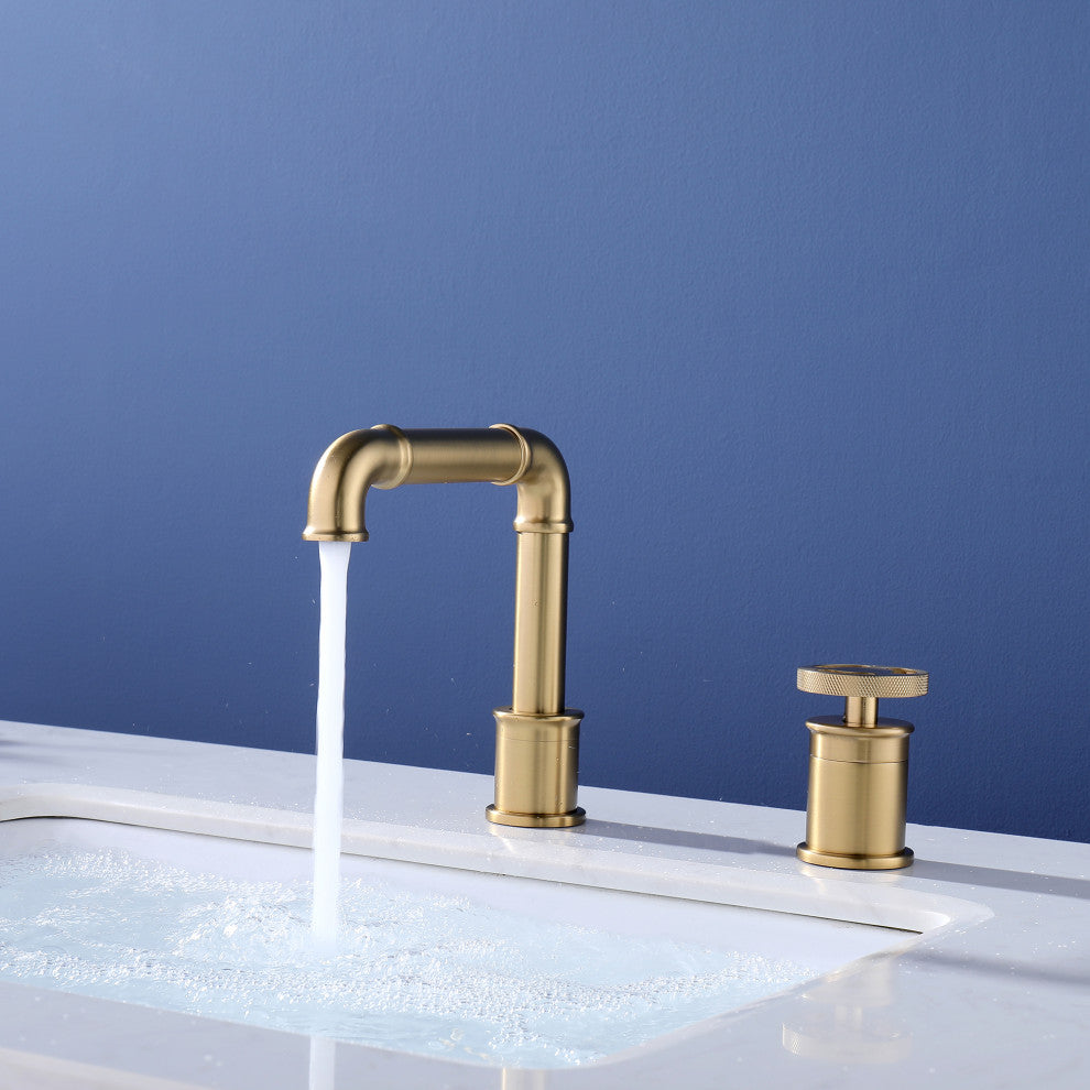 Deck Mounted Two Holes Bathroom Sink Faucet, Brushed Gold