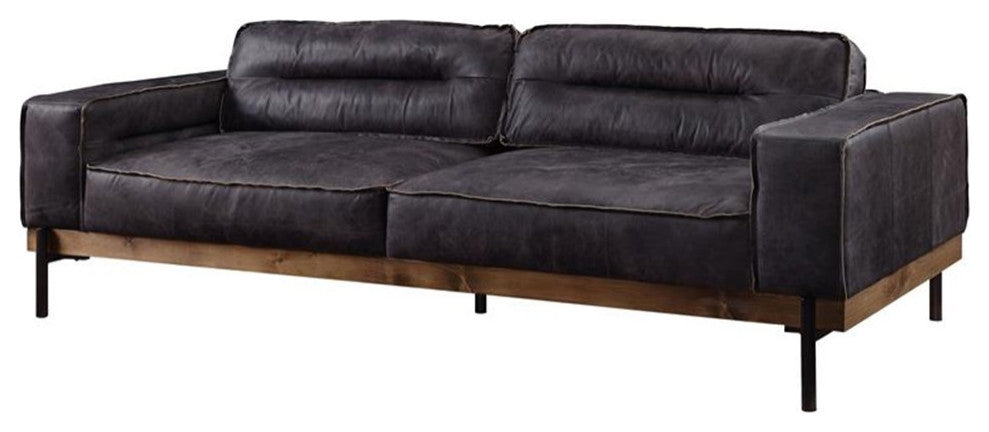 ACME Silchester Top Grain Leather  Sofa with Track Arm in Antique Ebony