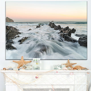 "Waves Hitting Beach At Sunrise Atlantic" Seascape Wall Art, 32"x16"