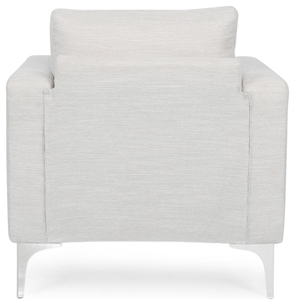 Vue Modern Fabric Upholstered Club Chair, Beige/Silver