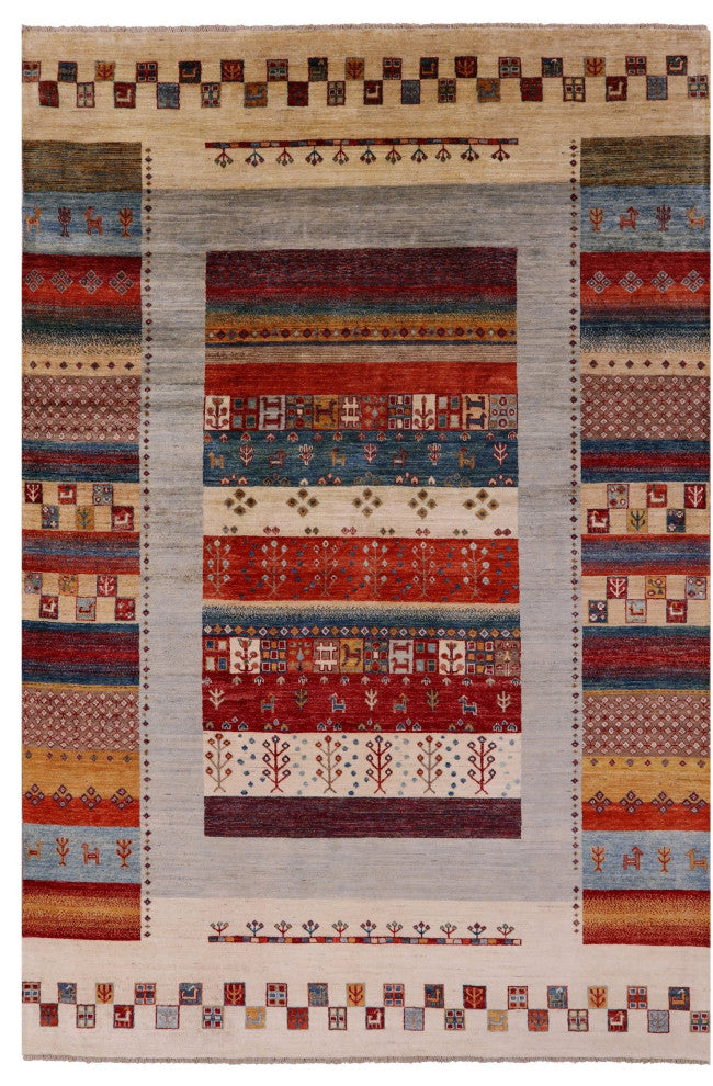 Tribal Persian Gabbeh Handmade Rug 6' 6" X 9' 11" Q9756
