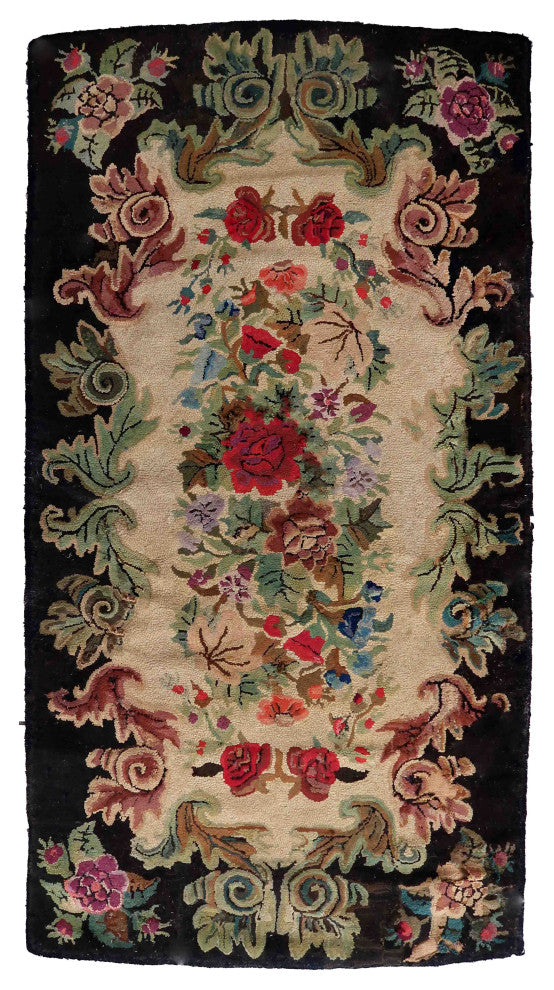 Handmade Antique American Hooked Rug 3'x5.7', 92cmx174cm 1880s