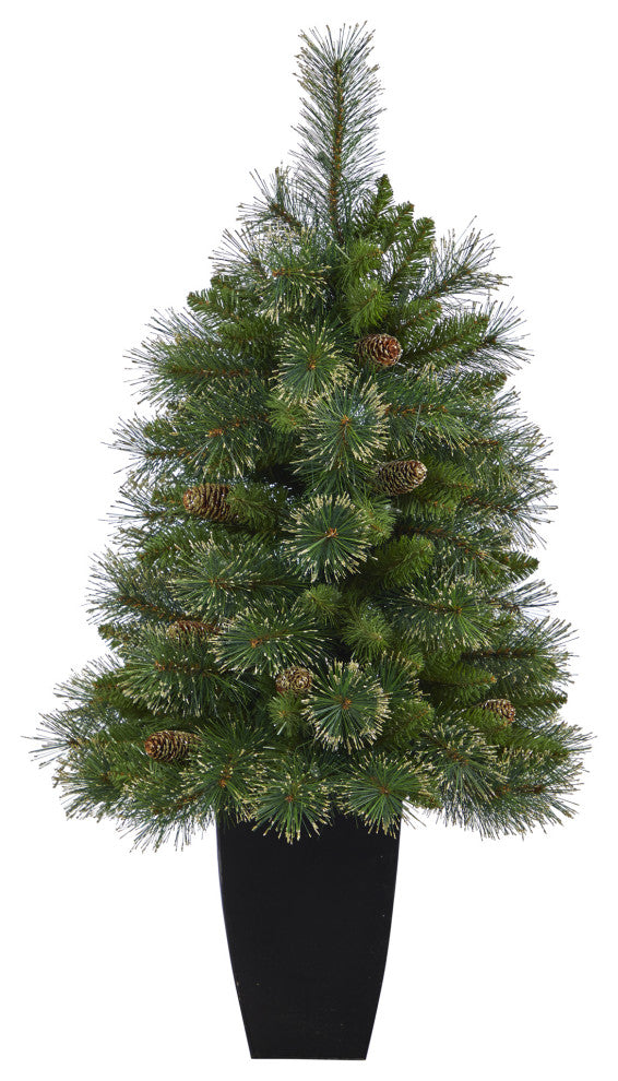 3.5' Golden Tip Washington Pine Faux Xmas Tree W/Lights, Pinecones