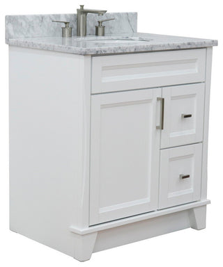31" Single Sink Vanity, White Finish With White Carrara Marble With Oval Sink