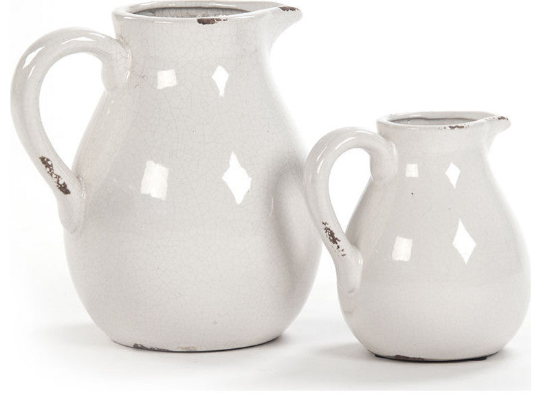 Distressed Crackle Pitcher - Distressed Crackle White, Large
