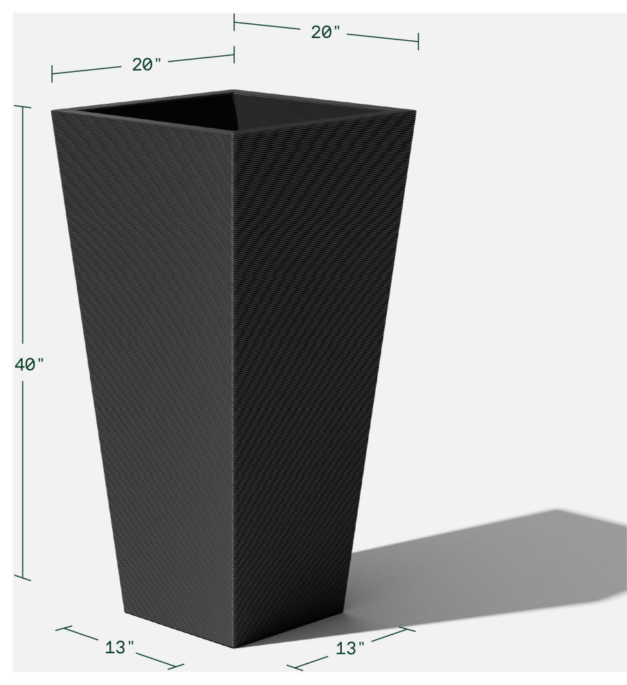 Pro Series Column Grooved Planter, 40", Black