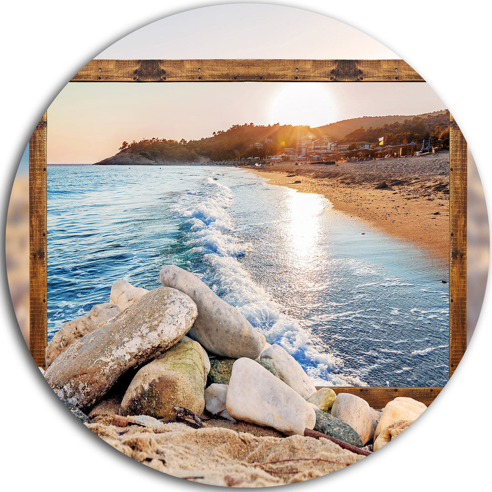 Framed Rocky Beach, Seashore Art Round Wall Art, 36"