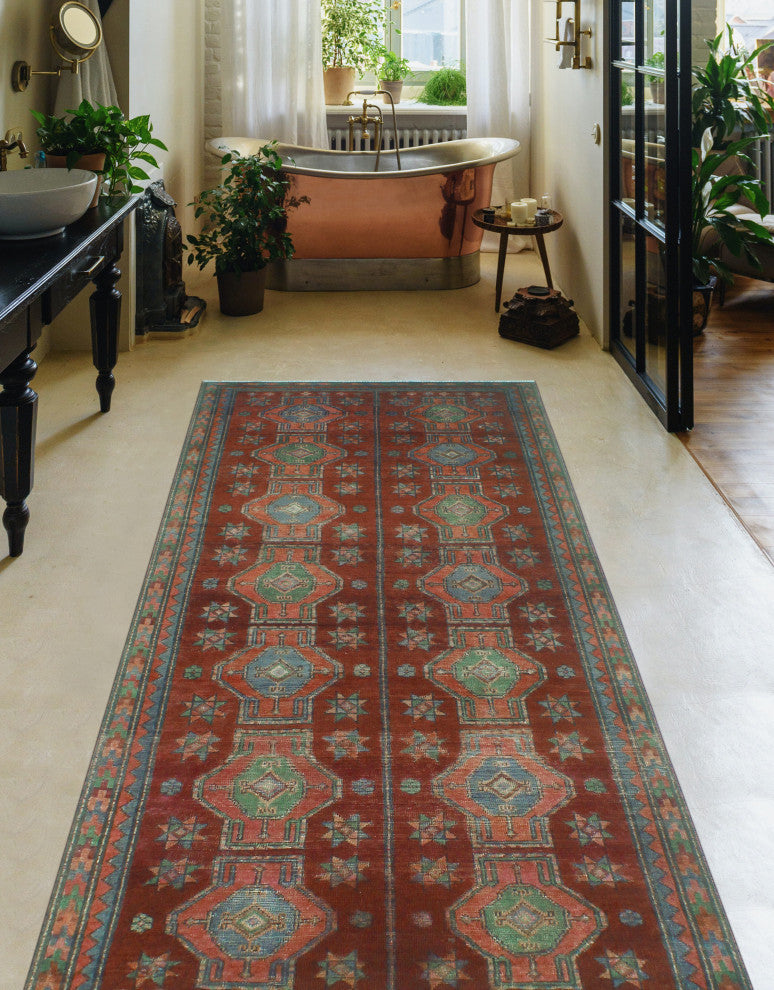Vintage Distressed Husniye Burgundy/Rust Runner, 4'3 x 9'0