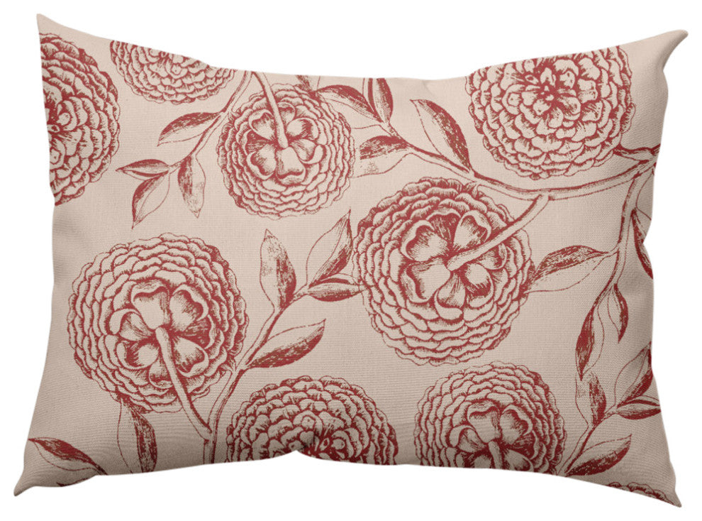 Antique Flowers Decorative Throw Pillow, Red, 14"x20"