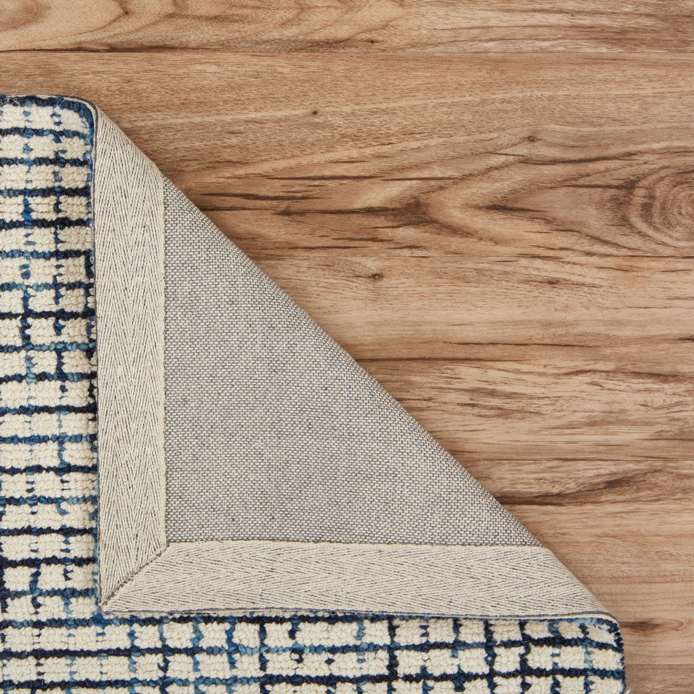 8" x 10" Navy and Ivory Grids Area Rug