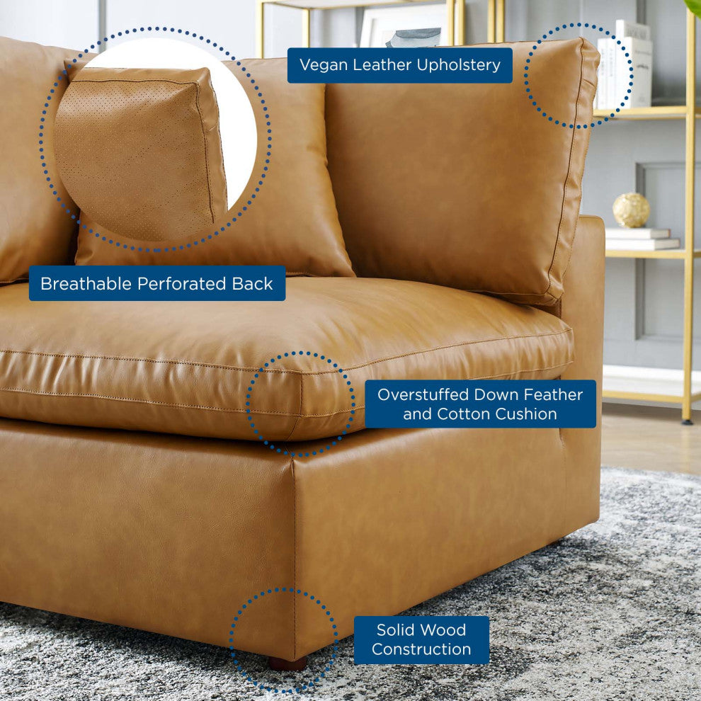 Commix Down Filled Overstuffed Vegan Leather Corner Chair Tan