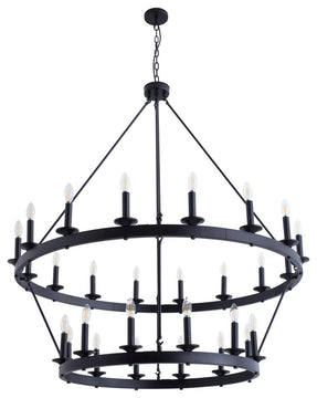28-Light Wagon Wheel Chandelier Candle Tiered Pendant Lighting, Black