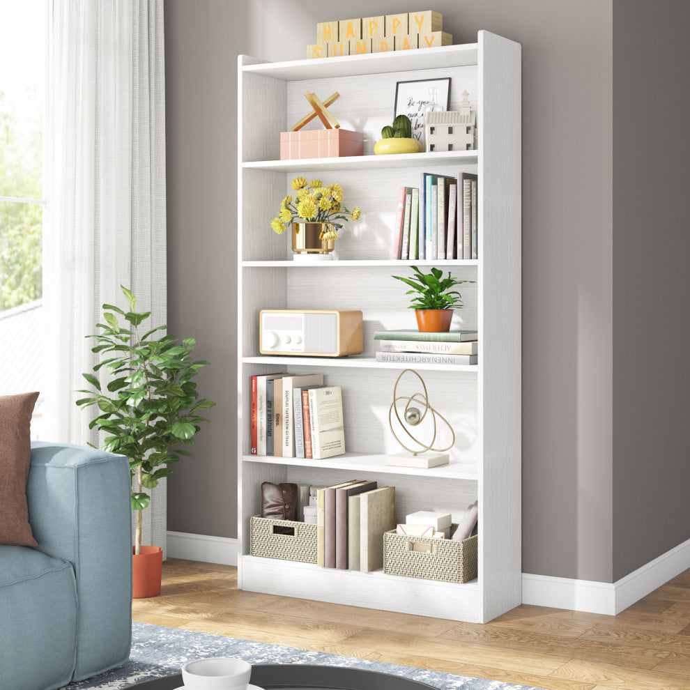 72" Tall Bookcase, 6-Tier White Bookshelf