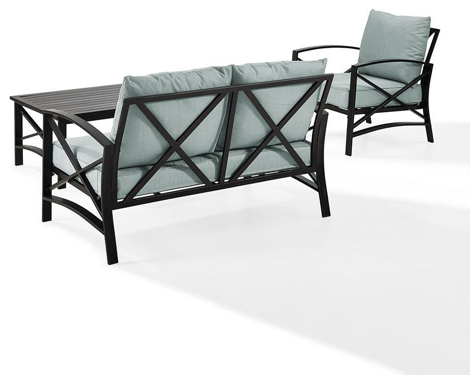 Kaplan 3-Piece Patio Set, Loveseat, Chair, Coffee Table, Mist