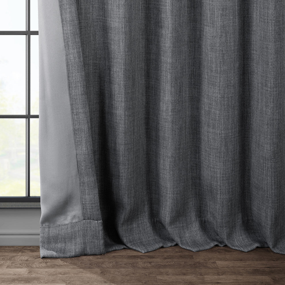 Faux Linen Darkening Curtain Single Panel, Dark Gravel, 50"x96"