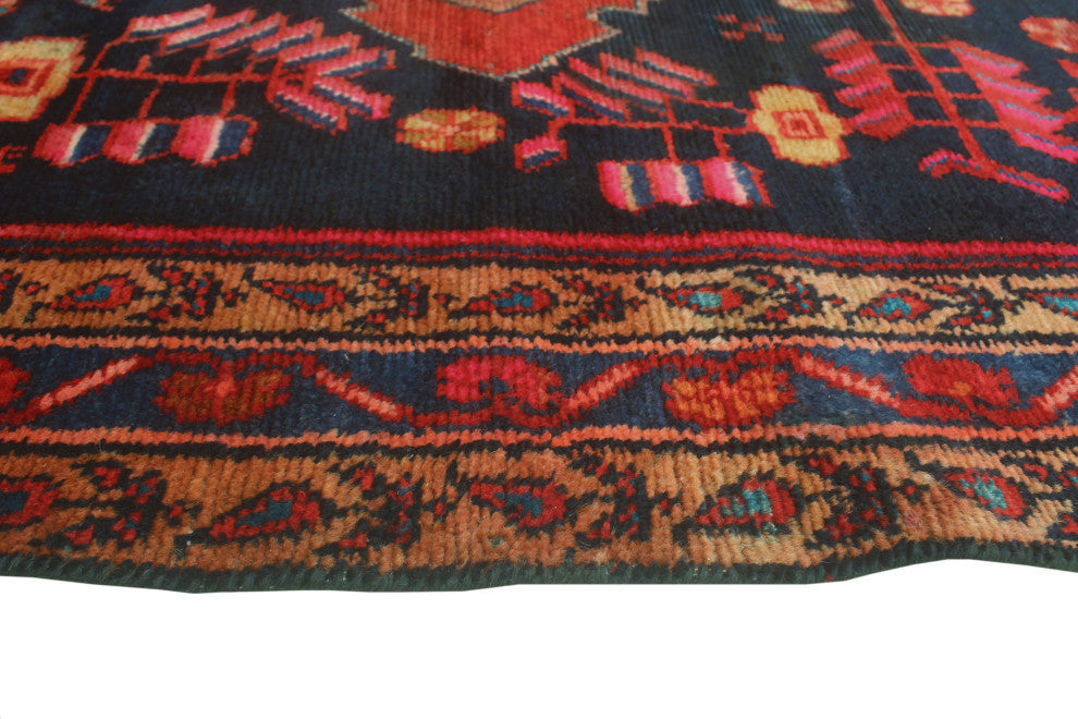 Fine Vintage Distressed Eason Navy/Rust Runner, 4'1x9'8
