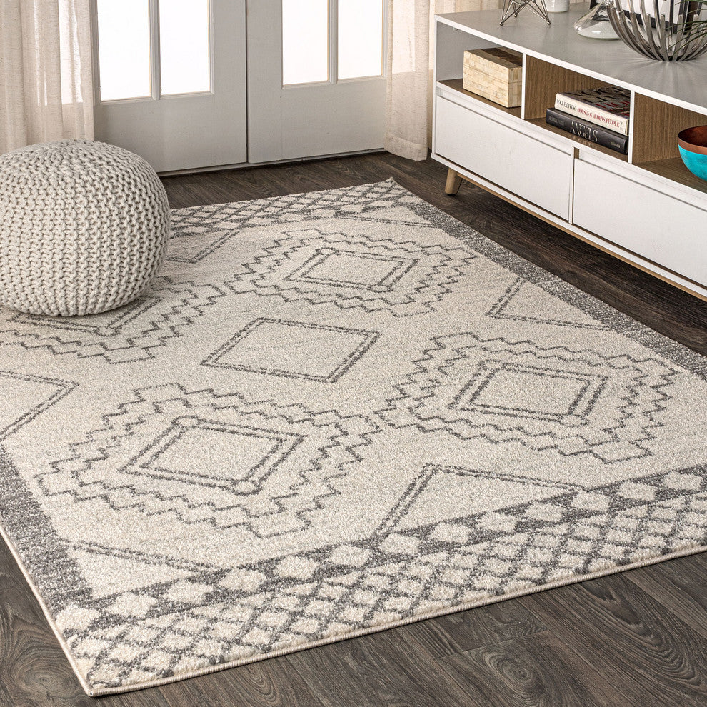 Amir Moroccan Beni Souk Rug, Cream/Gray, 5 X 8