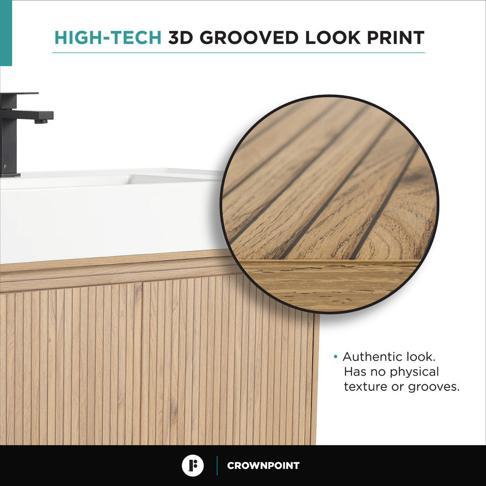 Fine Fixtures Crownpoint Bathroom Vanity, Bright Oak, 36", White