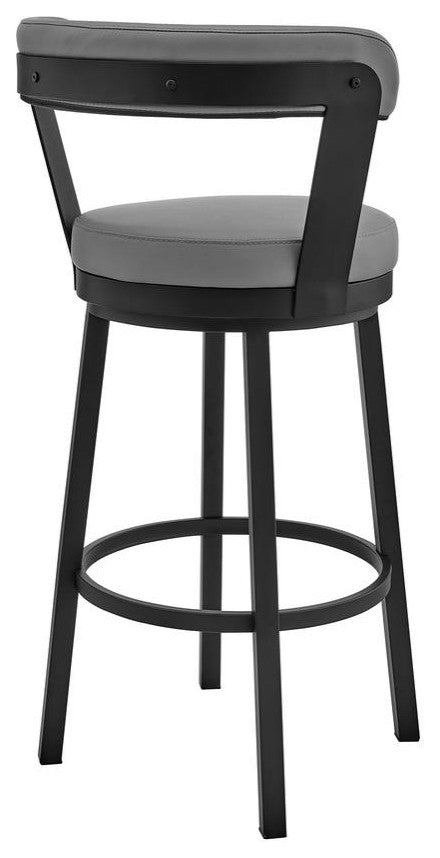 Bryant 26 Counter Height Swivel Bar Stool in Black Finish and Gray Faux Leather
