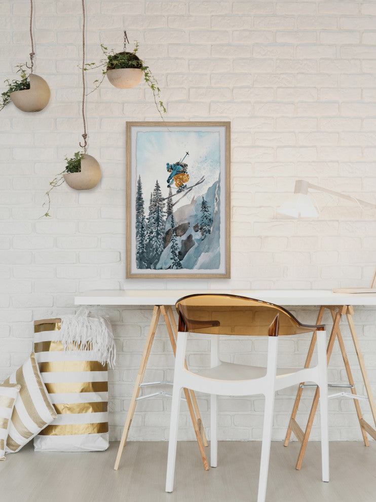 "Vertical Ski Drop" Framed Painting Print, 8x12