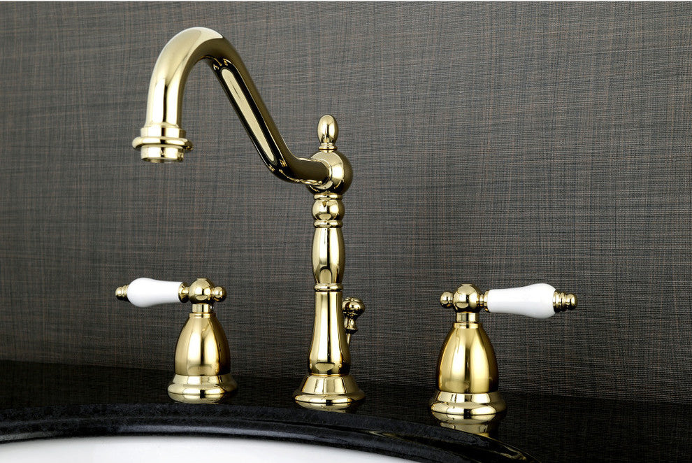 Kingston Brass Widespread Bathroom Faucet With Brass Pop-Up, Polished Brass