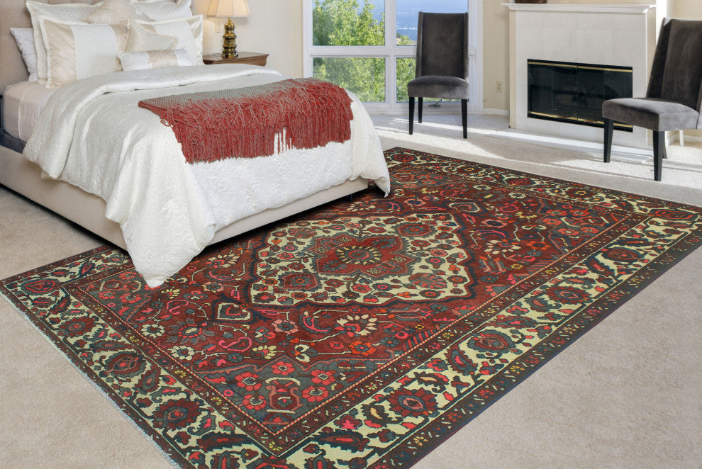 Fine Vintage Distressed Batula Burgundy/Ivory Rug, 6'9x10'4