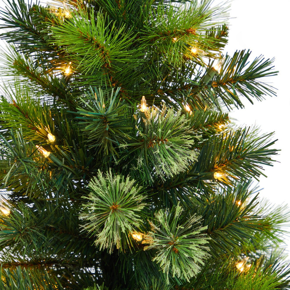 4.5' Oregon Pine Faux Xmas Faux Planter W/250 Bendable Branches & 100 Lights