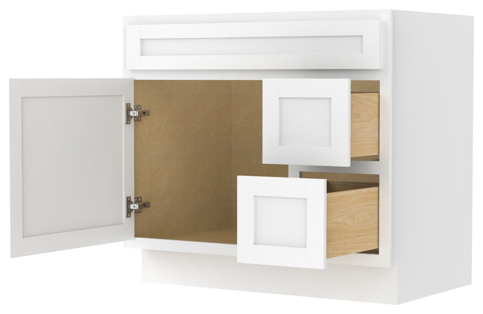 Vanity Art Vanity Base Cabinet, No Top, Drawers on Right, 36", White
