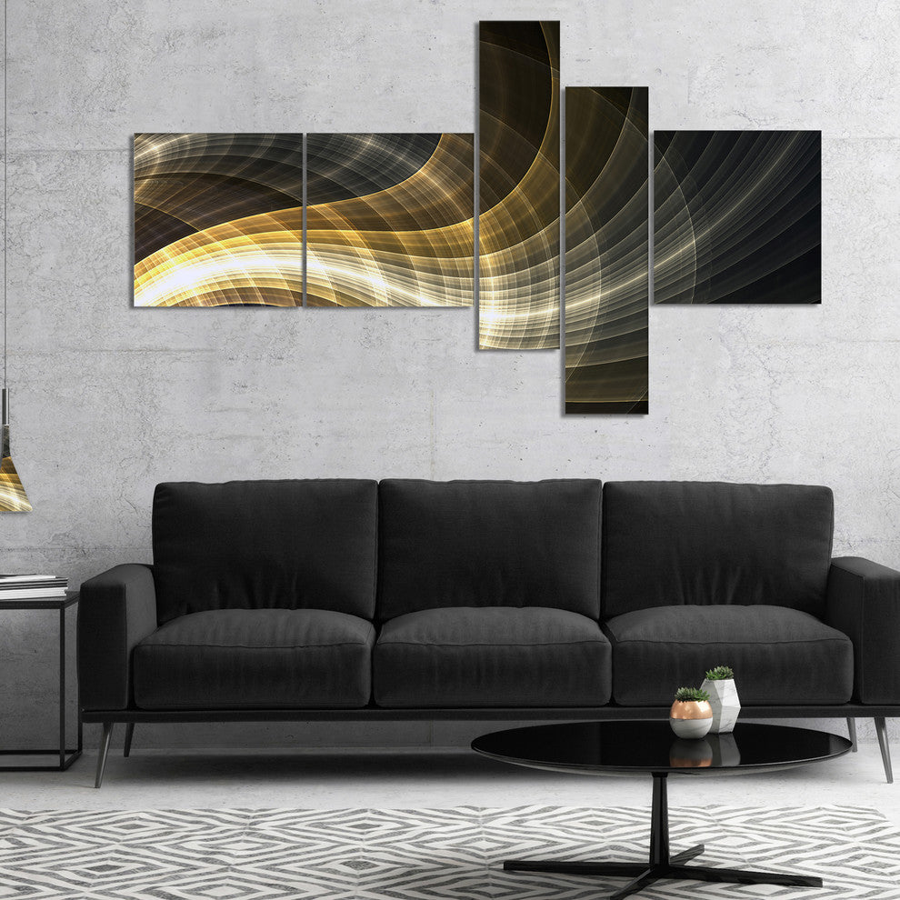 Yellow Fractal Light Art, Abstract Canvas art print, 60"x32", 5 panels