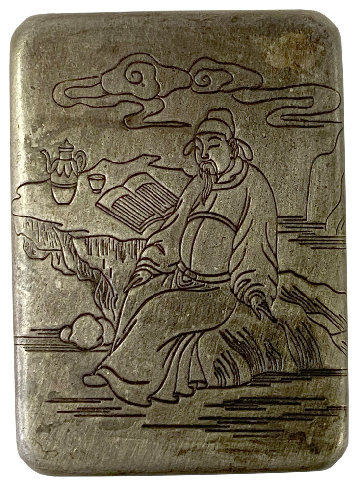 Chinese Handmade Metal Pewter Color Engraved Motif Trinket Box Hws1344