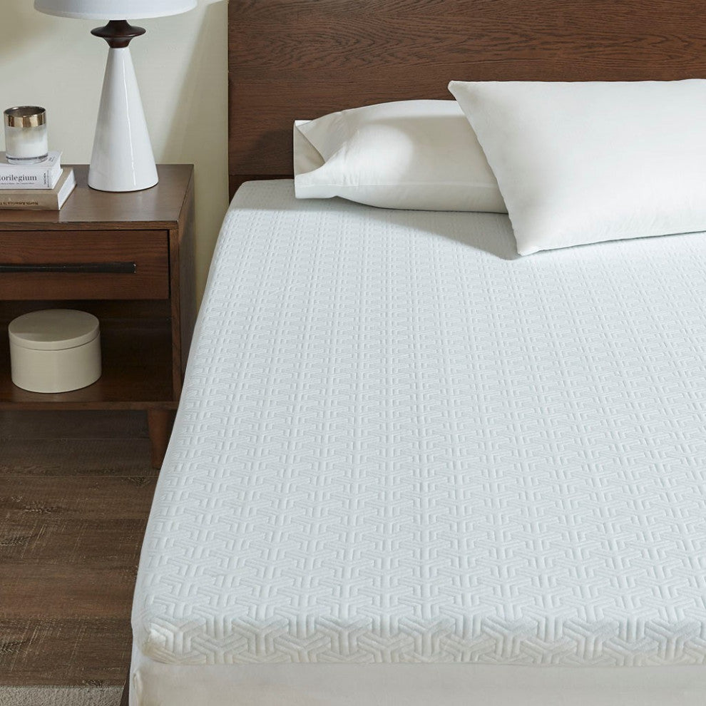 Sleep Philosophy 2" Memory Foam Mattress Topper, White, Queen