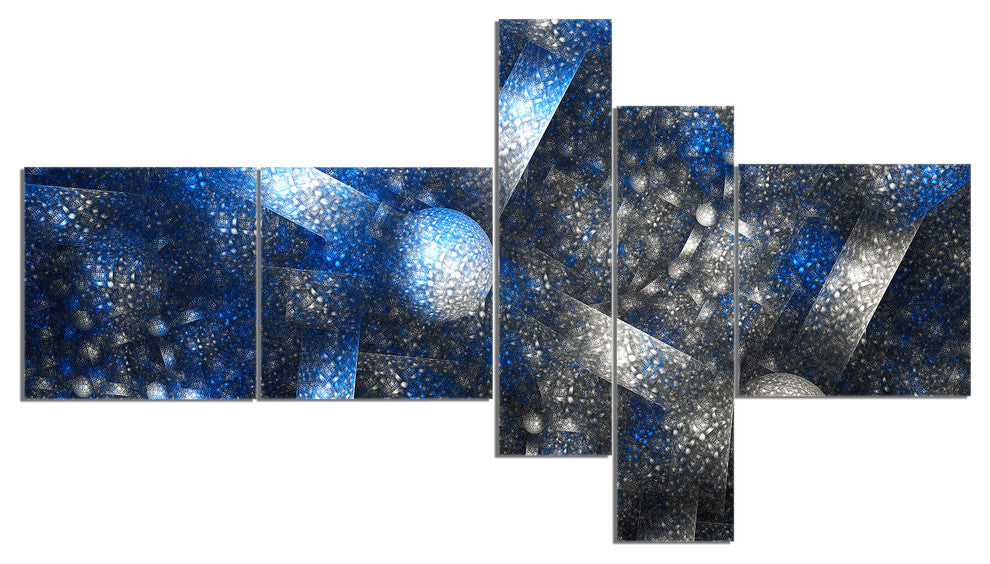 Crystal Cell Dark Blue Steel Texture, Abstract Wall Canvas, 60"x32", 5 panels