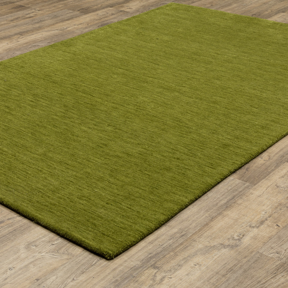 Apollo Heathered Solid Olive Green Hand-Made Wool Area Rug 6' x 9'