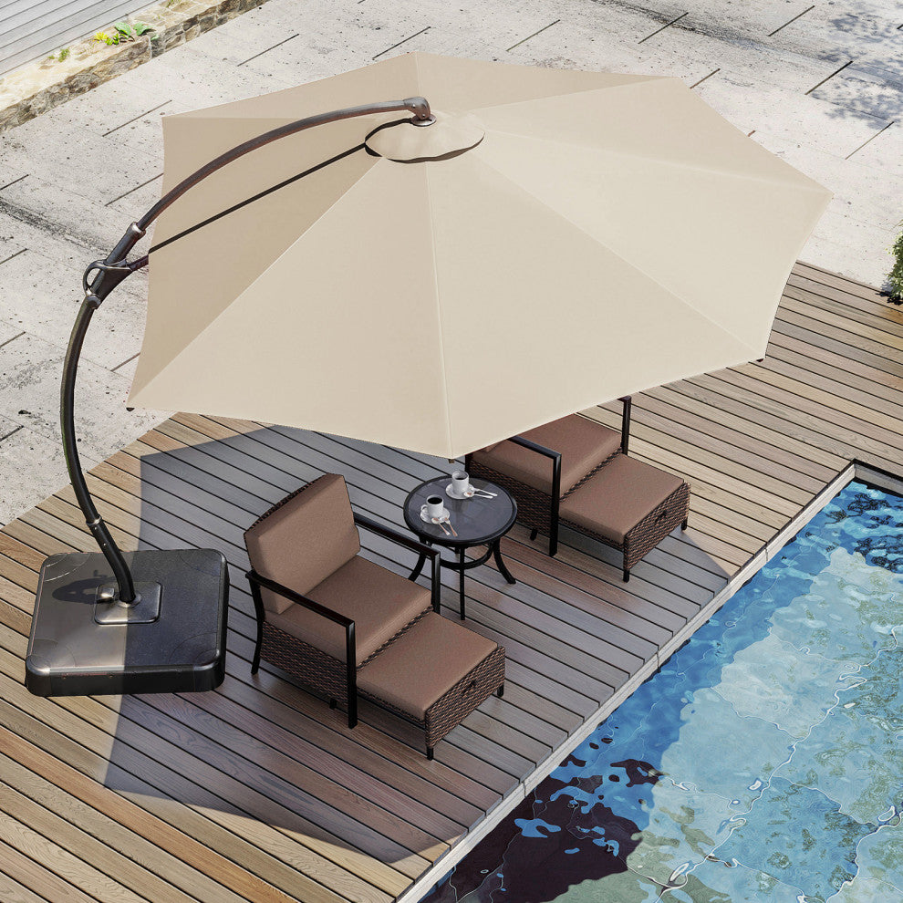 12' Outdoor Patio Hanging Cantilever Curvy Umbrella With 360 Rotation