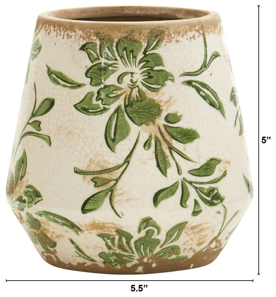 5.5" Tuscan Ceramic Green Scroll Planter