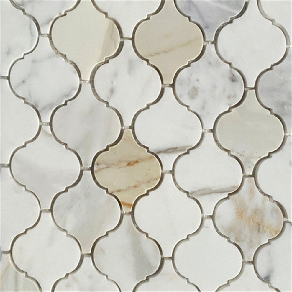 Calacatta Gold Calcutta Marble Arabesque Lantern Mosaic Tile Polished, 1 sheet