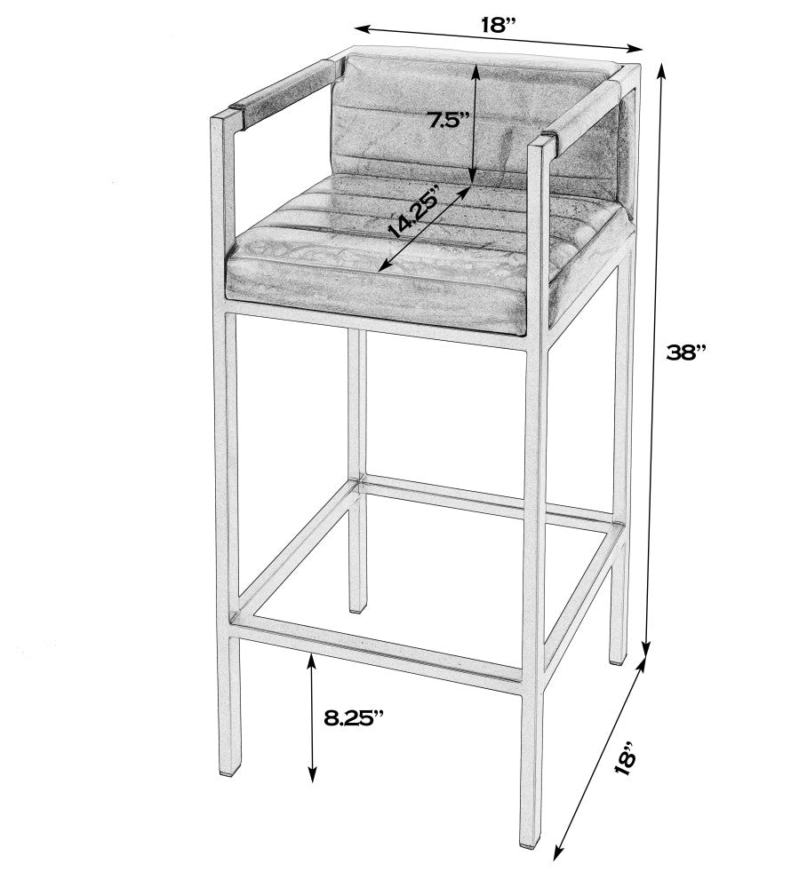 Dennis 31" Seat Height Leather, Iron Accent Stool, Low Back