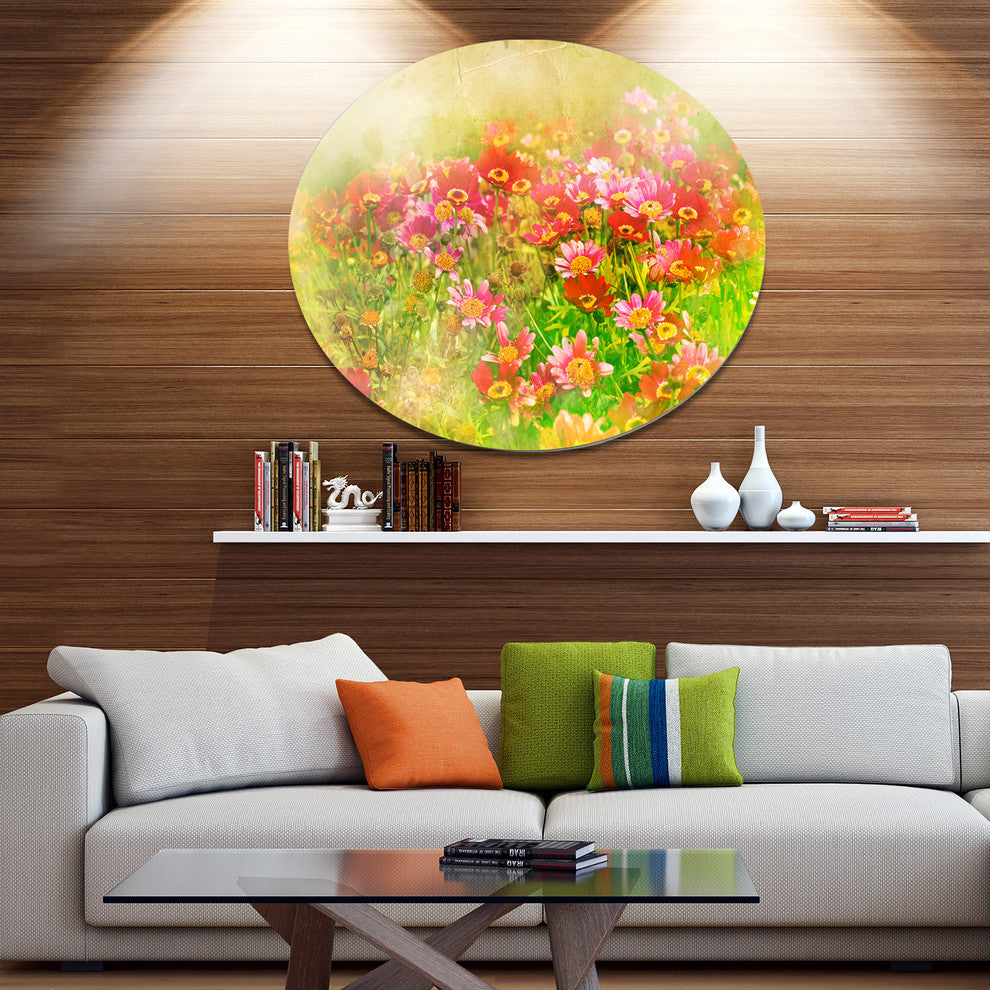 Colorful Spring Garden With Flowers, Floral Round Wall Art, 11"