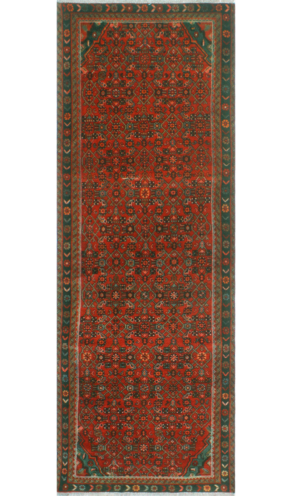 Fine Vintage Distressed Arialda Rust/Charcoal Runner, 3'6x9'8