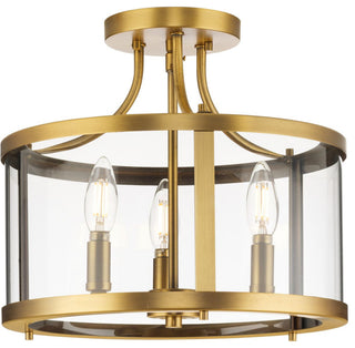 Gilliam Collection 13" Three-Light Vintage Brass Semi-Flush Mount