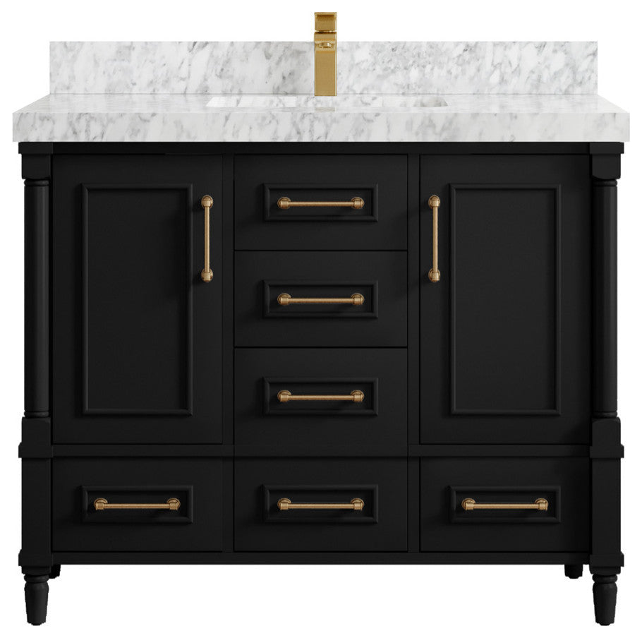Aberdeen 42 Single Sink Bath Vanity in Black 2" Carrara Marble