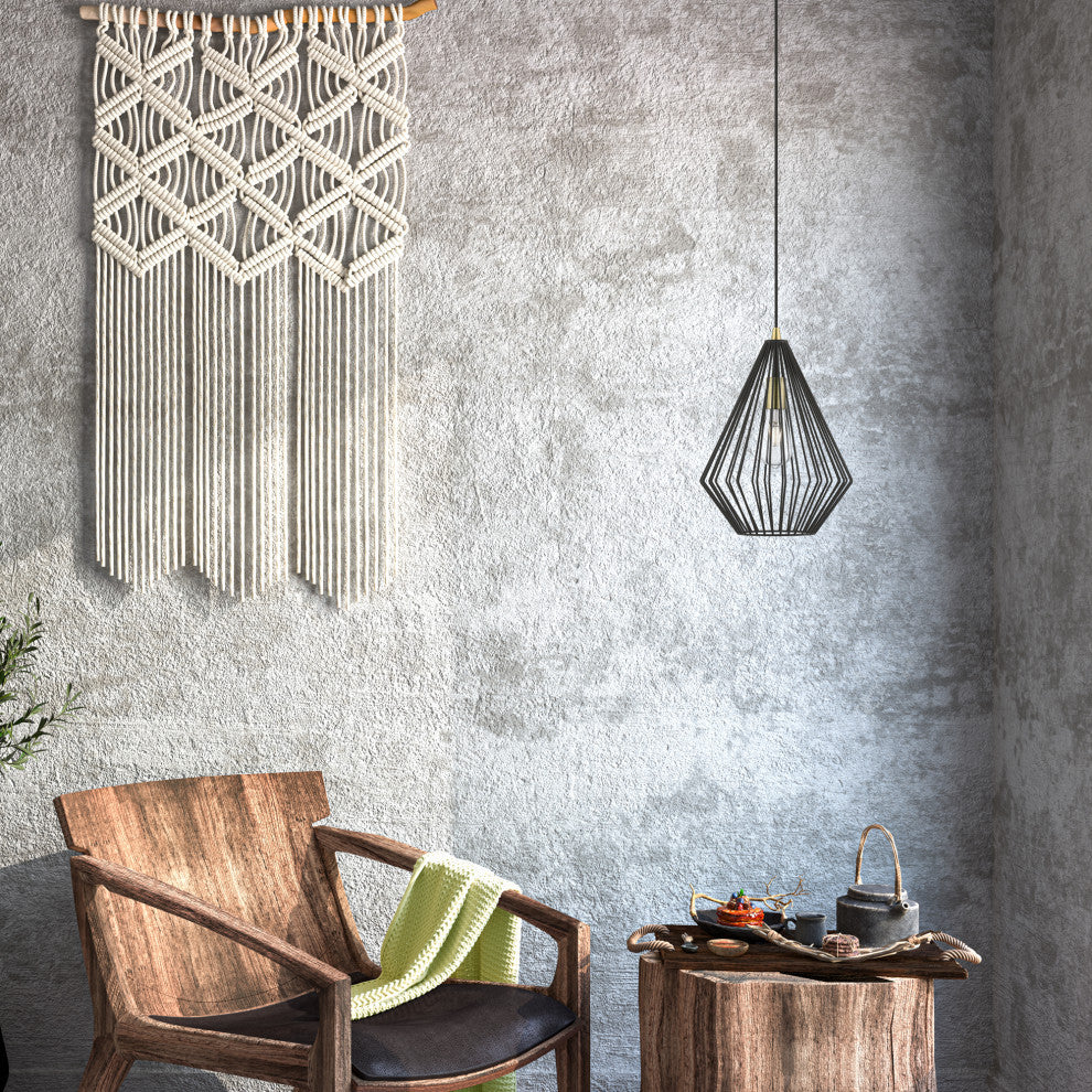 Linz 1 Light Textured Black With Antique Brass Accents Pendant