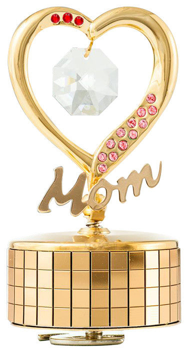 24K Gold Plated Mom Heart Wind-Up Music Box Table Top Ornament
