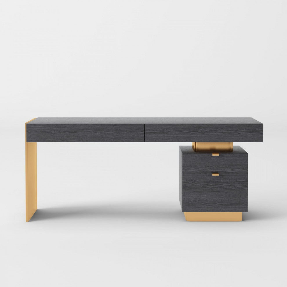 Modrest Trahan Modern Gray Elm and Gold Office Desk