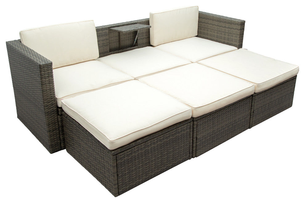 5-Piece Outdoor Wicker Patio Sofa with Ottomans and Lift Top Coffee Table, Gray