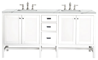 Addison 72" Double Vanity Cabinet, Glossy White, Ethereal Noctis, Three-Hole