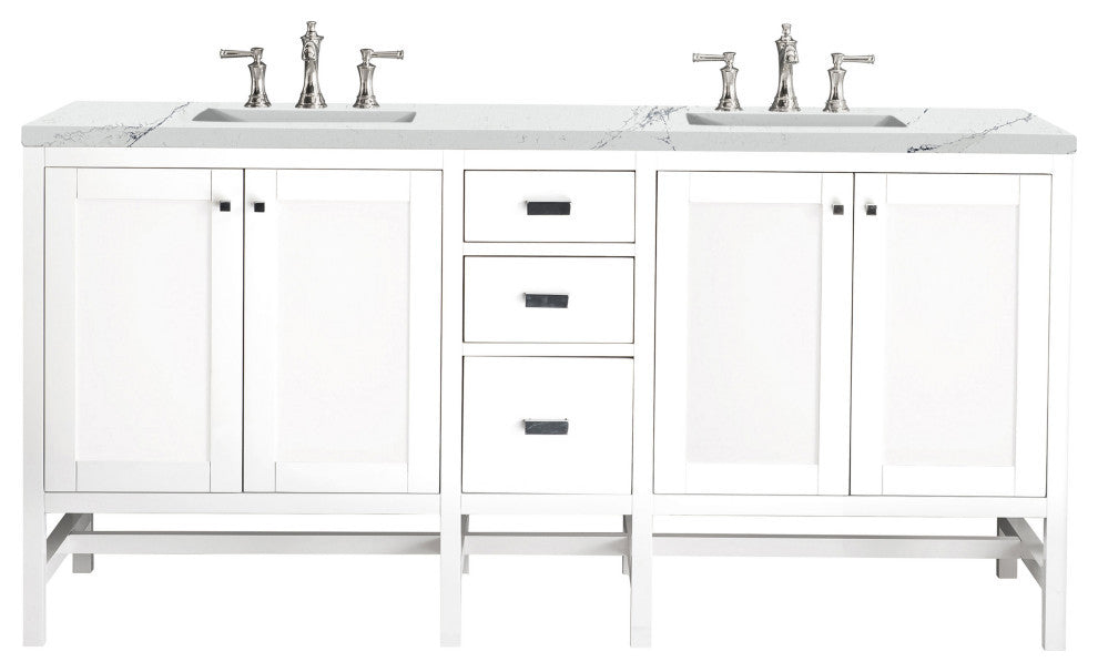 Addison 72" Double Vanity Cabinet, Glossy White, Ethereal Noctis, Three-Hole