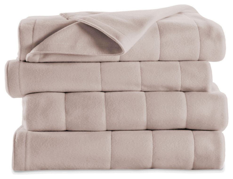 Sunbeam Quilted Fleece Electric Heated Warming Blanket Full Seashell