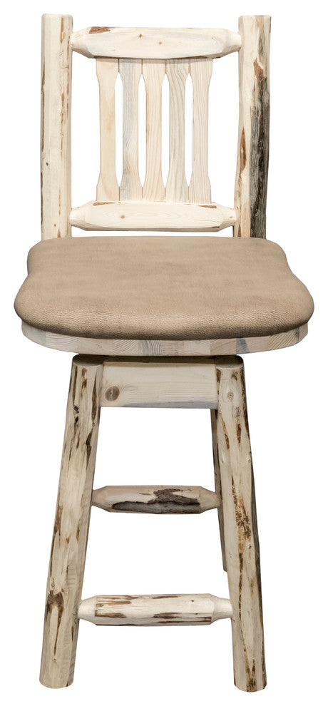 Montana Bar Stool With Back and Swivel, Buckskin Upholstery, Ready to Finish